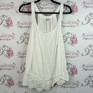 Kismet tank top halter cinched floral crochet White Eyelet Hem Tank Top